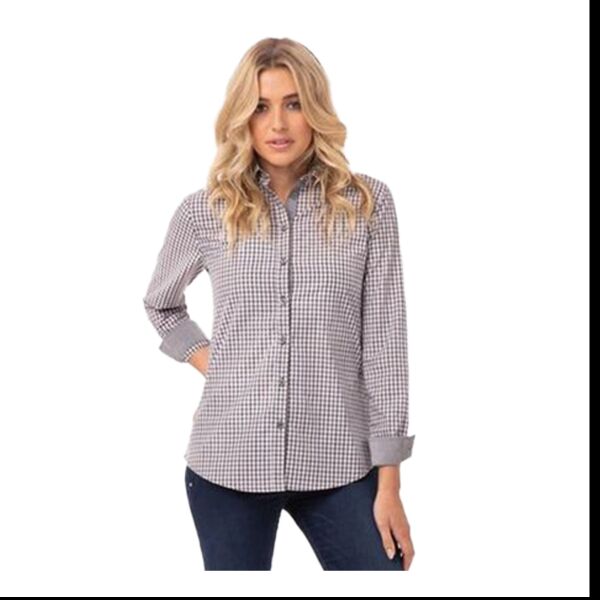 Womens Modern Gingham Long Sleeve Dress Shirt Thumbnail